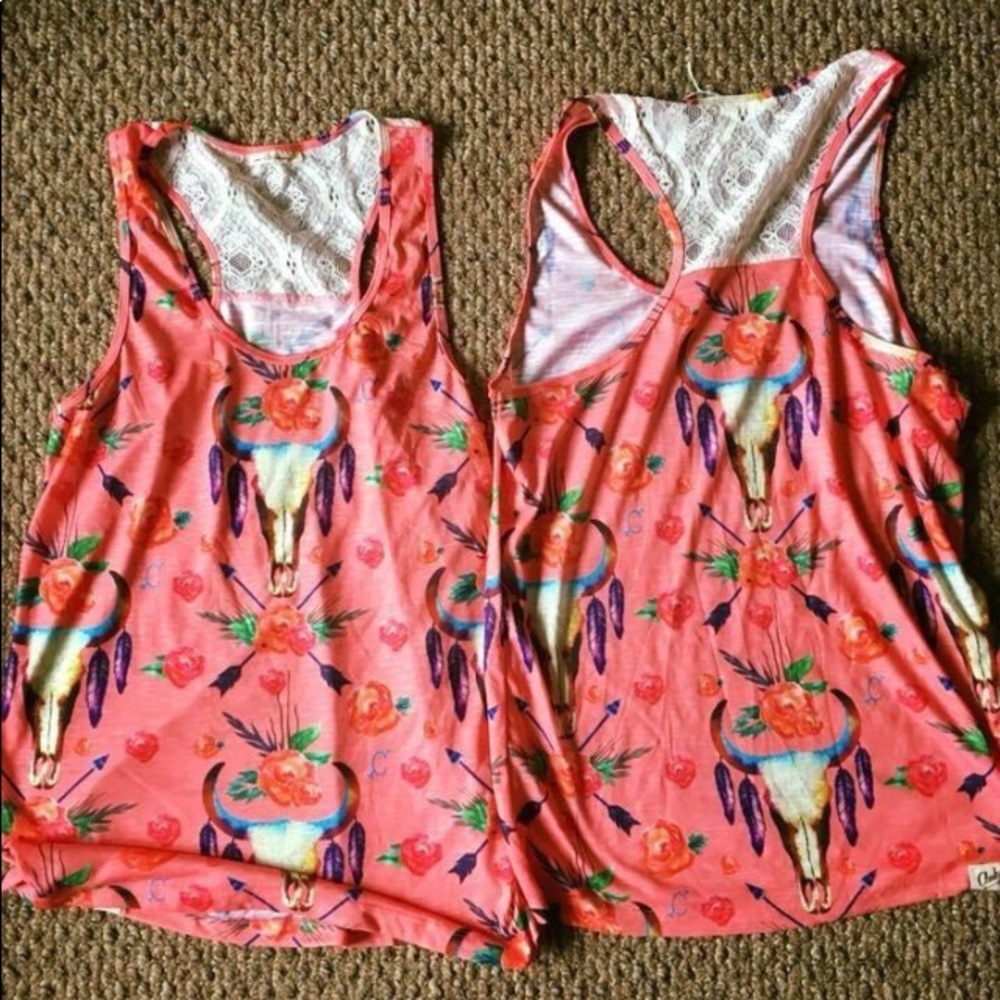 Steer print Coral tank top with lace